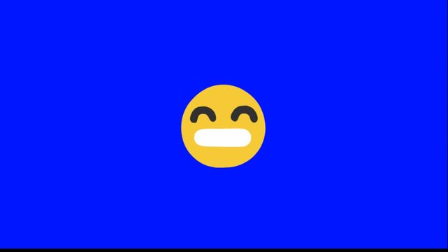 Laughing emojis on blue background moving in a row