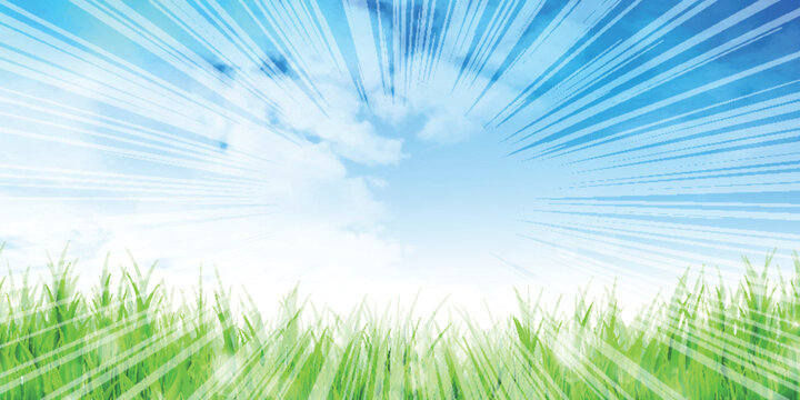 Bright Green Grass Field Under Radiant Sunny Blue Sky