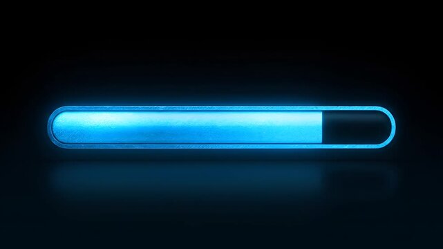 Futuristic Blue Neon Loading Bar Animation on Black Background.