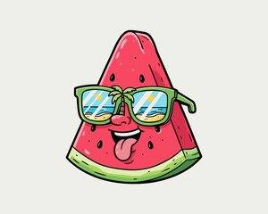 Watermelon Slice with Sunglasses Illustration © Qodier Ace