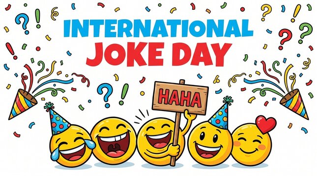 International Joke Day Celebration with Laughing Emojis and Confetti