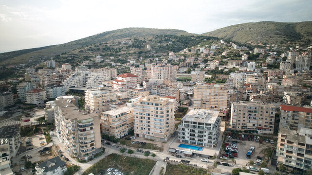 Drone Shot Over Saranda Residential District in Albania