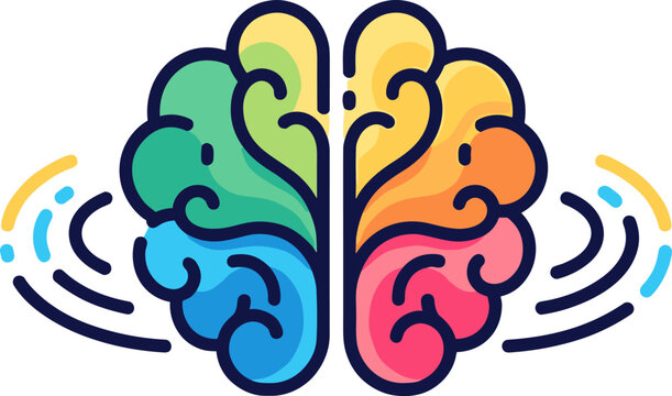 Colorful brain illustration with swirling lobes vector graphic on white background