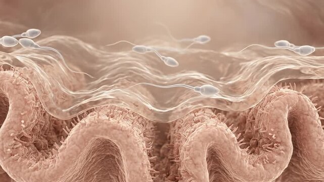 Human reproductive travel: sperm cell, internal navigation, female system, biological process, fertilization event, embryonic development, microscopic view, life genesis.