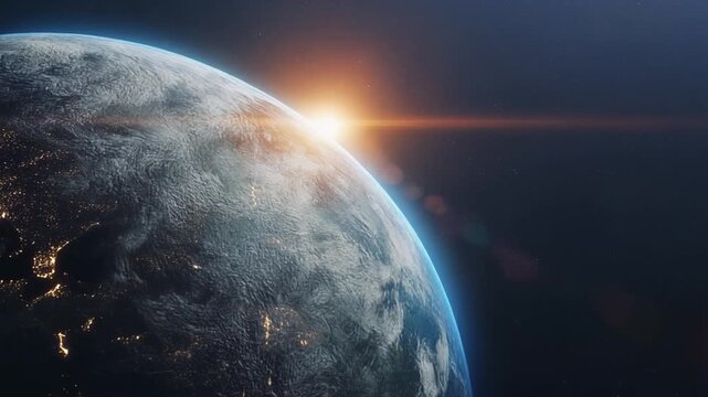 Cinematic Sunrise Over Planet Earth from Outer Space Generative AI