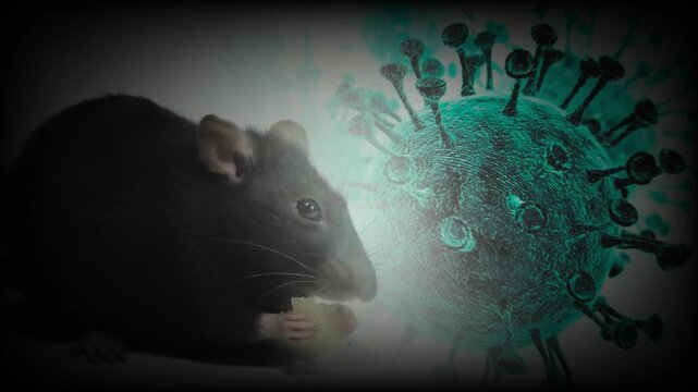 Hantavirus Pulmonary Syndrome Outbreak Concept. Microscopic Virus Attacking Lungs in Rodent Host Concept.