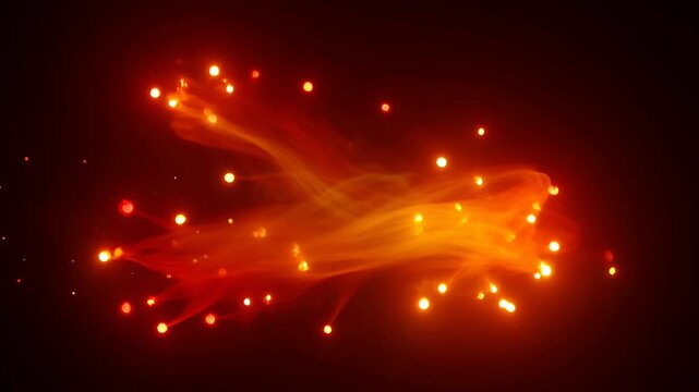 Orange light fire texture smoke abstract glowing particle stream dark background with warm dynamic motion and bright luminous sparks, orange fire light texture smoke glow ember spark flame dark