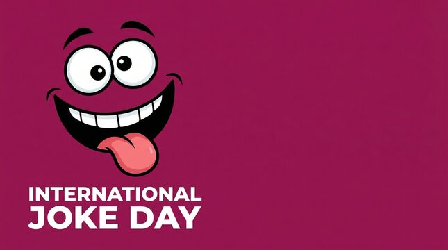 International joke day graphic with a cartoon face and text international laughter character expression celebration greeting surprise excitement illustration