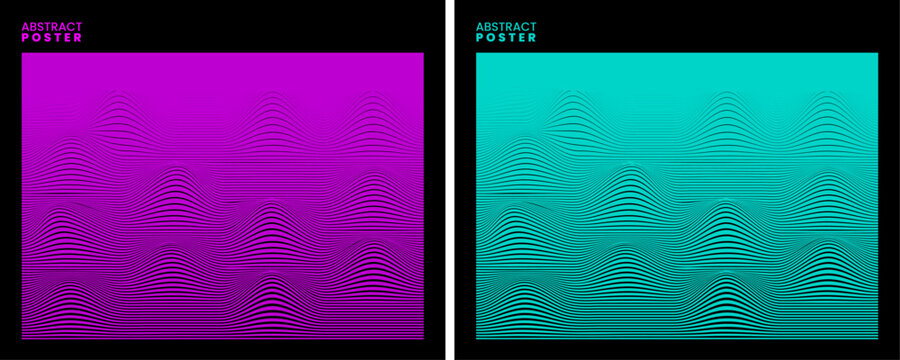 Abstract poster templates with wavy line patterns.