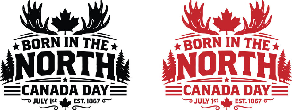 Canada Day celebration design with moose antlers and maple leaf