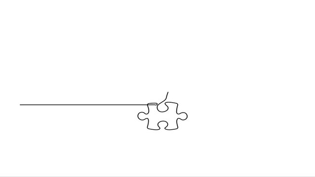 Animated self drawing Continuous line drawing puzzle piece, jigsaw puzzle, business concept, problem solving, minimalistic design
