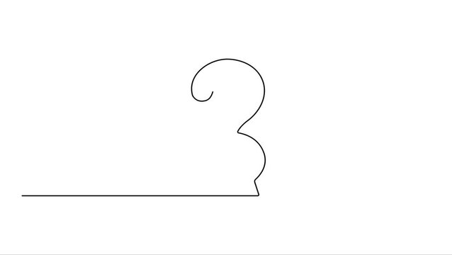 Animated self drawing Continuous line drawing Minimalist number 2, simple numeral, black line art, graphic design element, typography