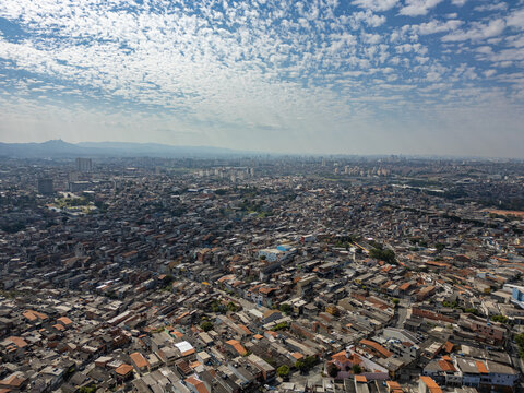 Aerial panorama of Carapicu&iacute;ba and S&atilde;o Paulo metropolitan area in Brazil