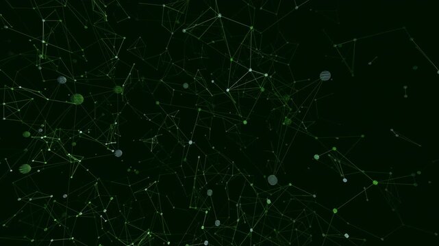 Geodesic plexus massive spatial dispersion abstract seamless loop on dark void background. Echoing ripple bioluminescent lighting. Left offset composition. Generative code art.