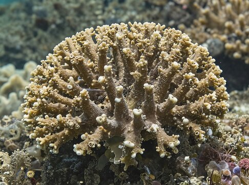 Close-Up of Hard Coral Colony with Textured Polyps on a Marine Reef