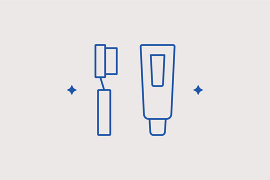A toothbrush with a tube of toothpaste line icon for daily dental care instruction manuals and stomatology clinic websites. Vector illustration for oral hygiene app interfaces.