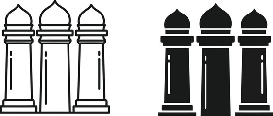 Minaret silhouette icons in light and dark versions © Muslim