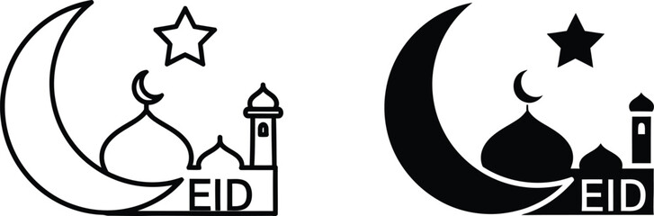 Eid celebration moon crescent and star icon pair © Muslim