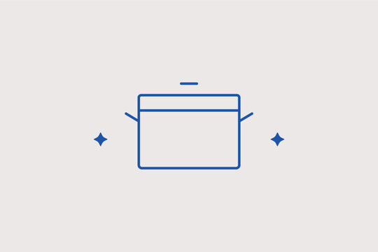 A classic deep cooking pot with a lid line icon for home dinner recipe websites and culinary masterclass blogs. Vector illustration for soup preparation guides.