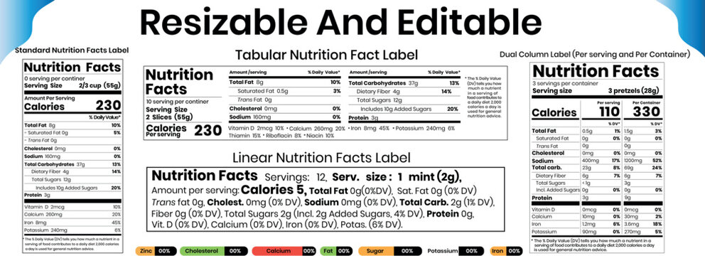  Editable nutrition label template, nutritional value, Including Editable Templates, Complete Nutrition Information Panel Design