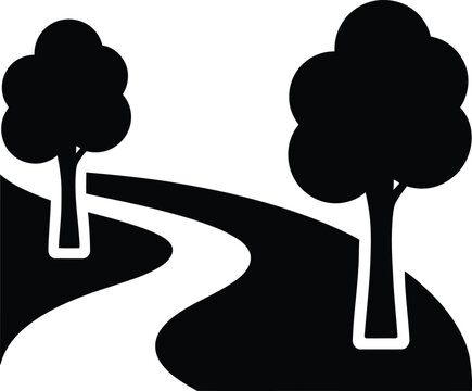 Simple winding path between two trees illustration design