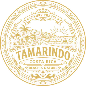 Tamarindo Costa Rica luxury travel gold circular badge vector illustration