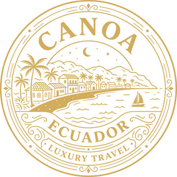Canoa Ecuador luxury travel circular gold emblem vector illustration