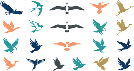 Obraz premium Flying Bird Silhouette Vector Icon Set for Nature and Logo Designs