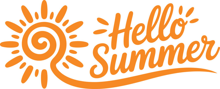Bright summer greeting graphic with cheerful sun illustration and text