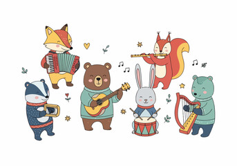 Fototapeta premium Happy Animal Orchestra Creating Memorable Forest Celebration Moments