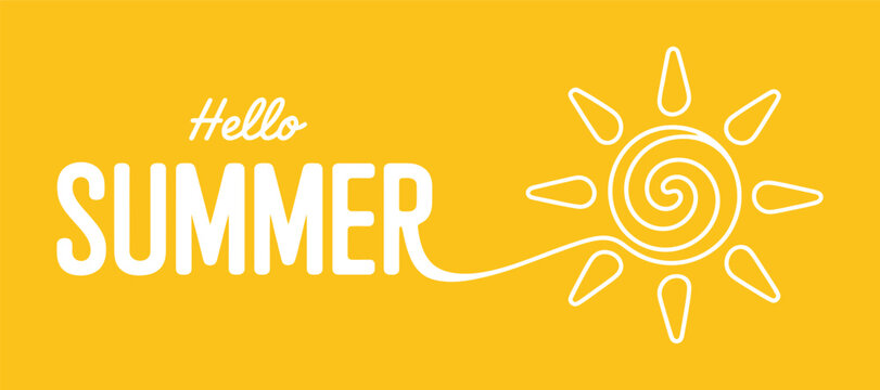 Bright summer greeting graphic with sun illustration and cheerful text design