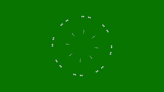 Fireworks explosion line shape blast, cartoon firework animation, circle burst motion graphics, ellipse blast on green screen, glowing twinkle striped overlay, pop-up circle animation 4K