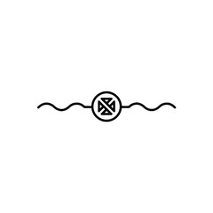 Naklejka premium The symbol features a circular logo with a geometric design, flanked by wavy lines on a white background.