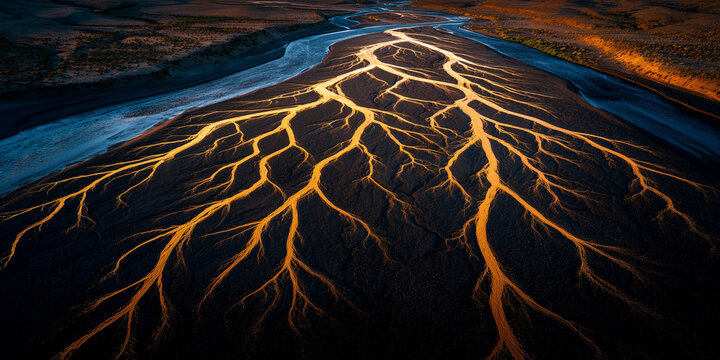 Economic outlook and forecasts on river delta formation iceland aerial photography natural environment bird's eye view geographical concepts