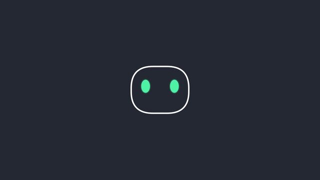 Cute Robot Face Icon with Green Eyes on Dark Background