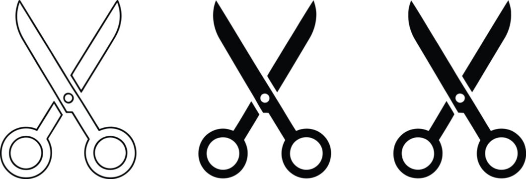 Three scissors outline and solid black white