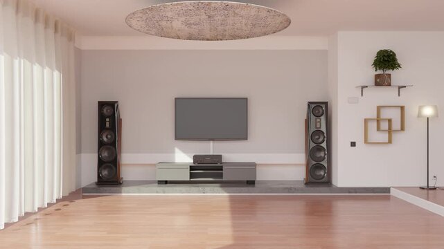 Realistic 4K Empty Room Interior Animation with Furniture Appearing Cinematically