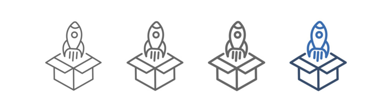 
outline icon set release with box and rocket design