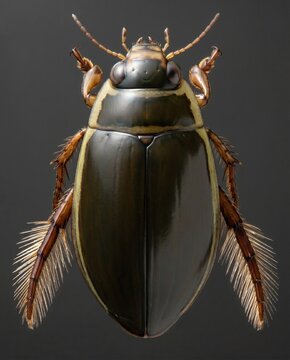 Dorsal view of adult diving beetle showing fringed swimming legs