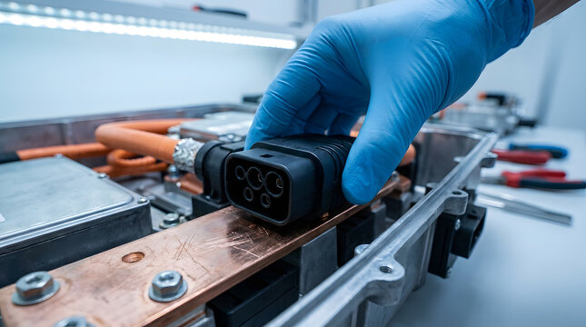 Electric vehicle battery maintenance technician | High voltage electrical connector installation | Automotive lithium-ion battery assembly | Sustainable energy transportation technology