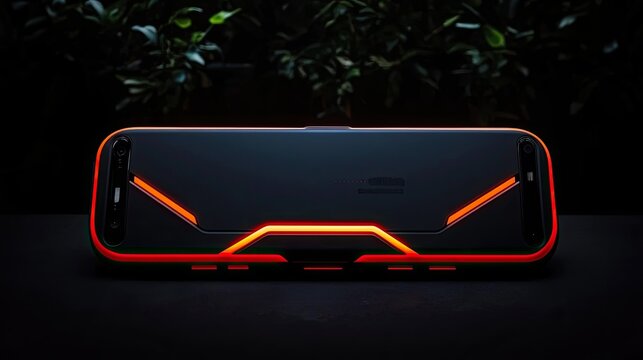 Gaming Handheld Device Back View with Glowing Red LED Accents