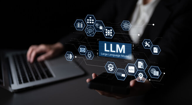 Large Language Model LLM processing data. Represents deep text learning, natural language processing NLP AI tech, transformer architecture, and generative AI deep learning future technology. Corpus