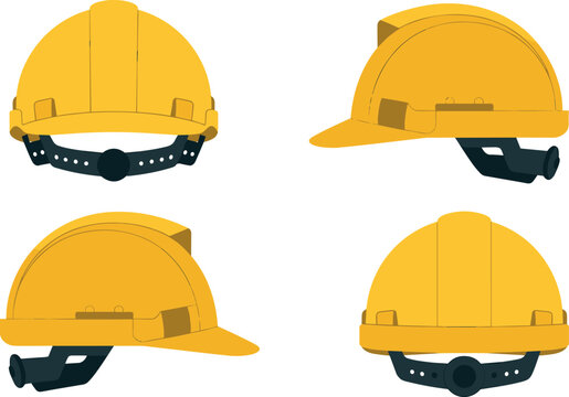 Yellow Construction Hard Hat Vector Icon Set from Multiple View Angles