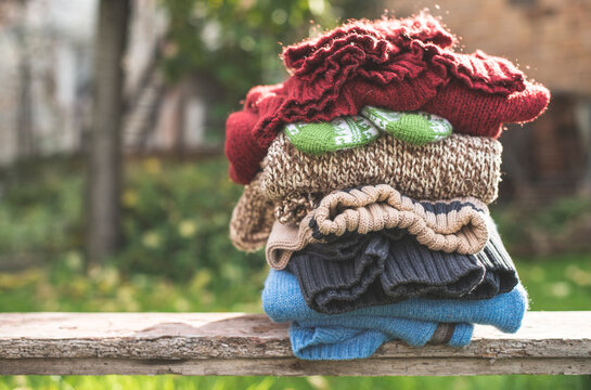 Stack of warm clothing