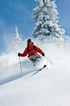 Austria, Tyrol, Kitzb�hel, Pass Thurn, Freeride, Man skiing downhill