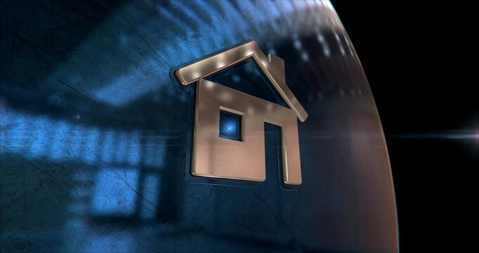 Smart home symbol 3d spectacular metal abstract concept animation