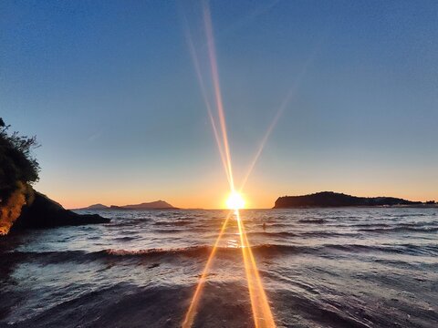 Miseno Sunset Dramatic Sunstar Lens Flare Mediterranean Sea Campi Flegrei Headlands