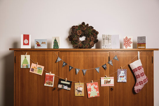 Advent decoration on cabinet in living room