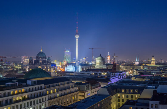 Germany, Berlin, skyline with television tower at night