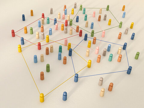 3D rendering of game pieces tied up with rope